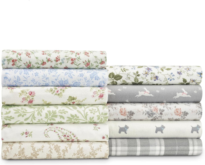 Laura Ashley Blätter Baumwoll-Flanell-Bettwäsche-Set, Mulholland Plaid Grau, Twin Twin Mulholland Pl