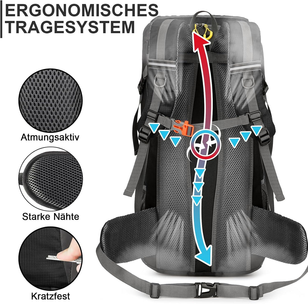 jianyana Wanderrucksack 50L Trekkingrucksack Regenhülle Reiserucksack Wasserdichter Campingrucksack