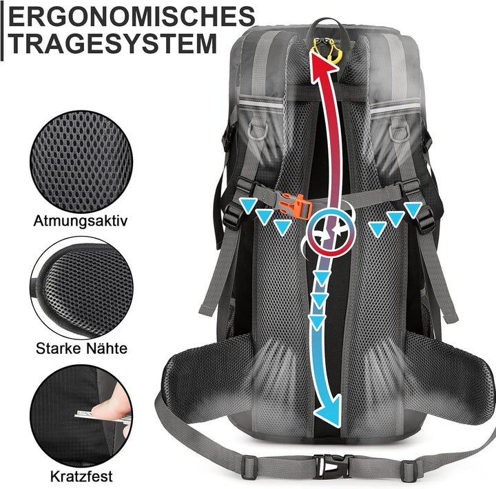 jianyana Wanderrucksack 50L Trekkingrucksack Regenhülle Reiserucksack Wasserdichter Campingrucksack