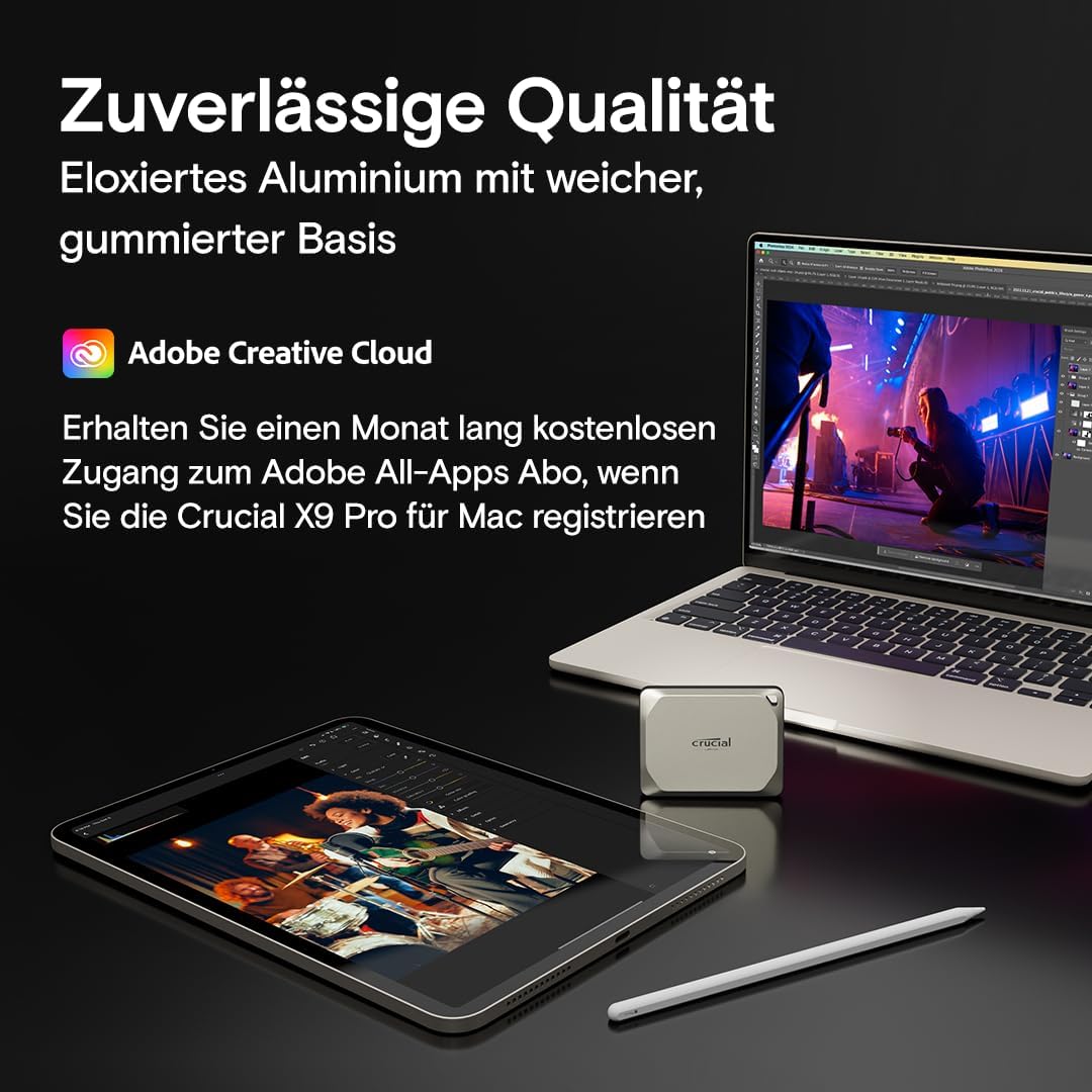Crucial X9 Pro für Mac 4TB Externe SSD Festplatte, bis zu 1050MB/s Lesen/Schreiben, Mac ready, inkl.