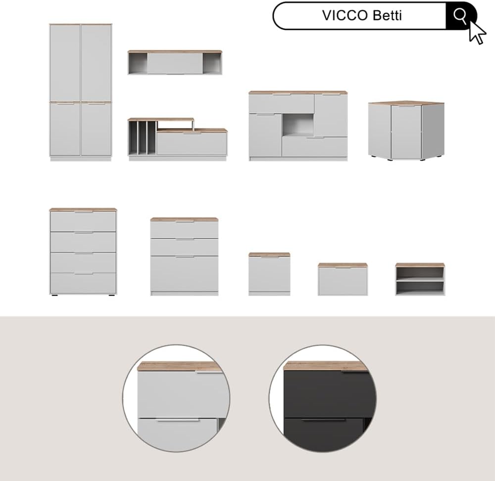 Vicco Nachttisch Betti, Nachtkommode, Weiss/Sonoma, 50 x 50 cm 2er Set Weiss/Sonoma 2 Nachttische, W