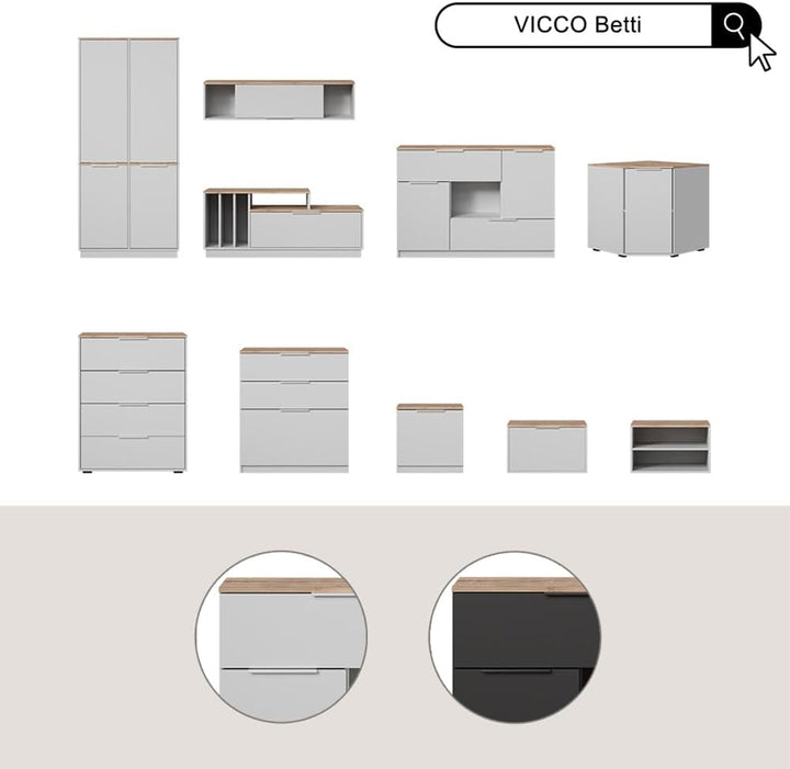 Vicco Nachttisch Betti, Nachtkommode, Weiss/Sonoma, 50 x 50 cm 2er Set Weiss/Sonoma 2 Nachttische, W