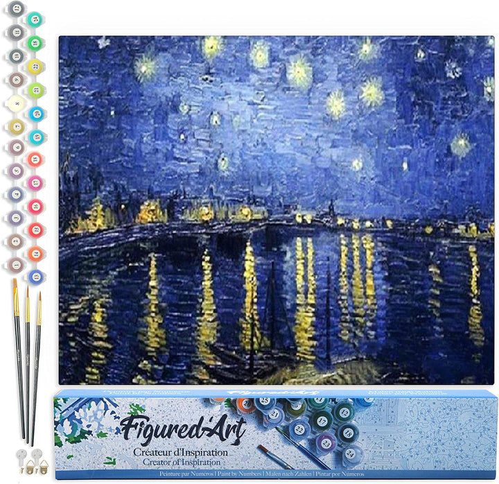 Figured'Art Malen Nach Zahlen Erwachsene Van Gogh Sternennacht über der Rhone - Paint by Numbers Bas