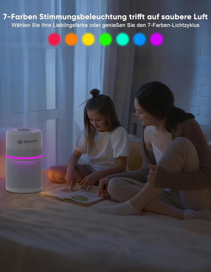 DAYETTE Luftreiniger für Schlafzimmer &amp; Allergiker | HEPA Filter gegen Pollen Staub Tierhaare Schimm