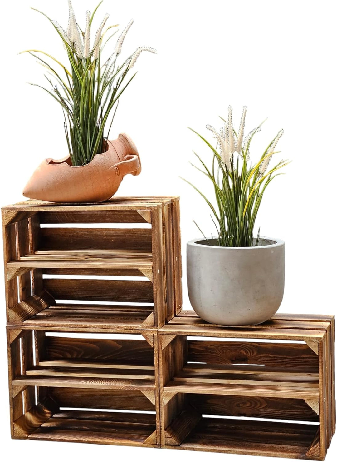 Teramico Geflammte Holzkisten Weinkisten Obstkisten mit Mittelbrett/Zwischenbrett Ablage für Aufbwah