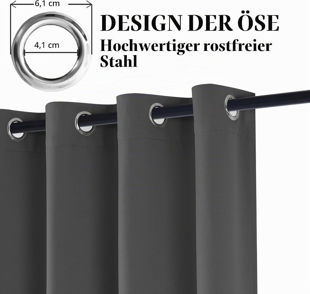 Hiasan Verdunklungsvorhänge Gardinen mit Ösen,Dunkelgrau Blickdicht Vorhänge,2 Stück,106 x 160 cm (B