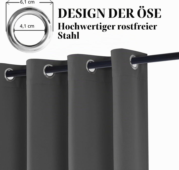 Hiasan Verdunklungsvorhänge Gardinen mit Ösen,Dunkelgrau Blickdicht Vorhänge,2 Stück,106 x 160 cm (B