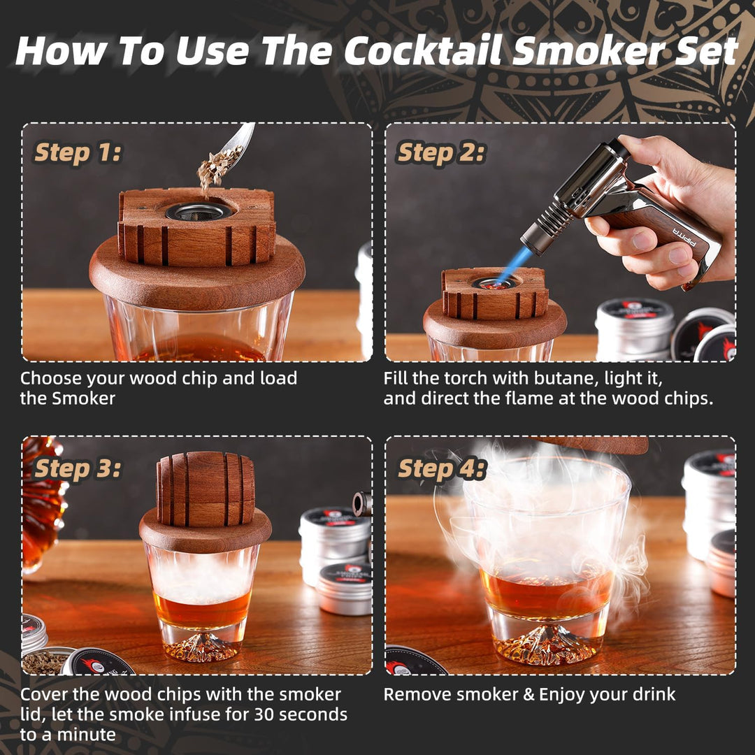 Cocktail-Räucher-Kit mit Fackel, Whisky-Räucher-Set mit 8 Geschmacksrichtungen Räucherholzchips, Alt