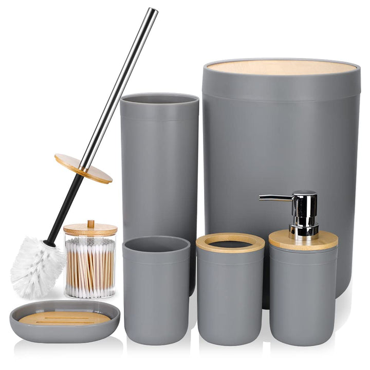 JOTOM 7 Stück Bambus Badezimmer Zubehör Badezimmer Zubehör Set Luxus Modern Bad Set Zahnbürstenhalte