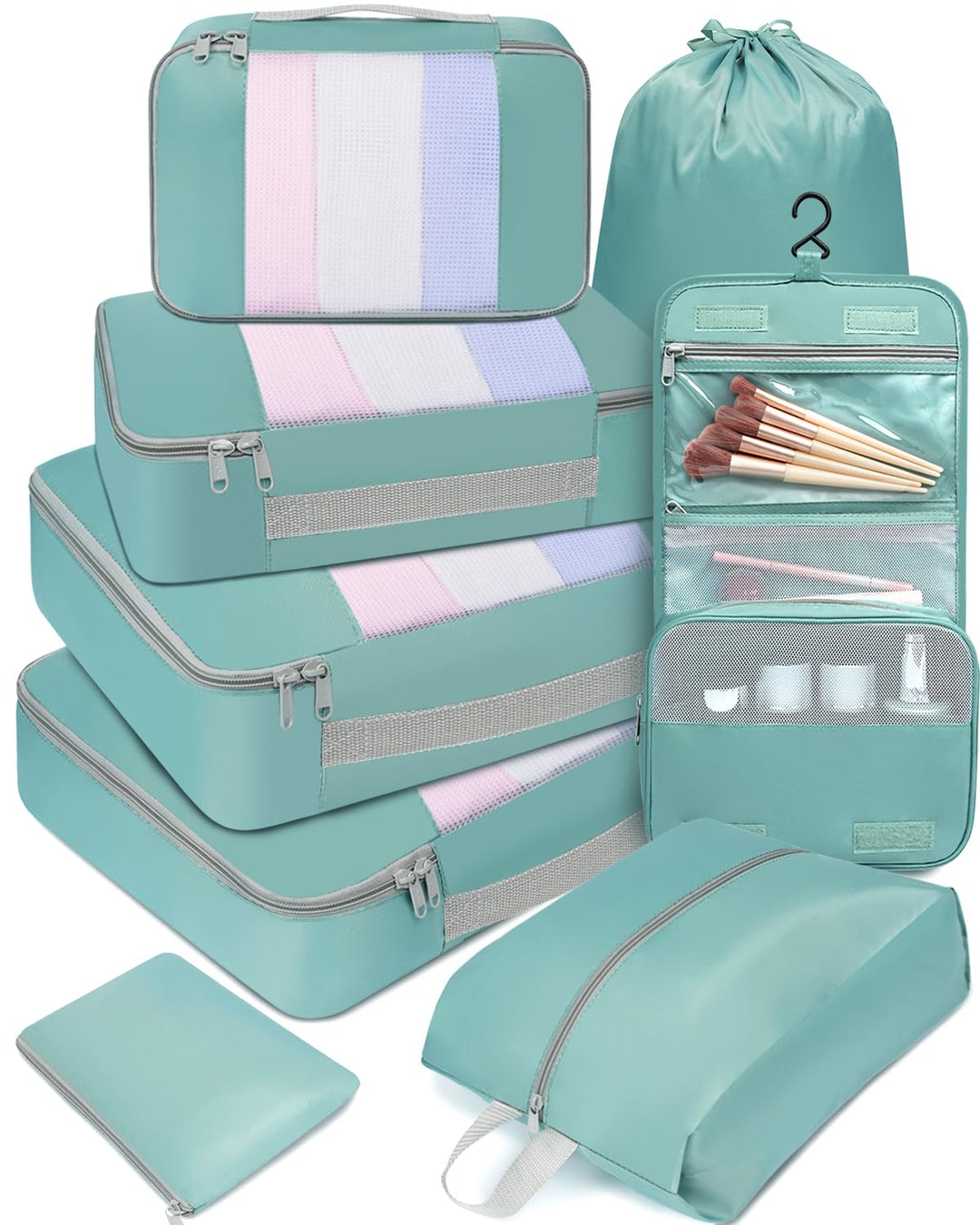 BAGAIL 8er-Set Packwürfel in verschiedenen Grössen Packorganizer für Reisezubehör Handgepäck Koffer