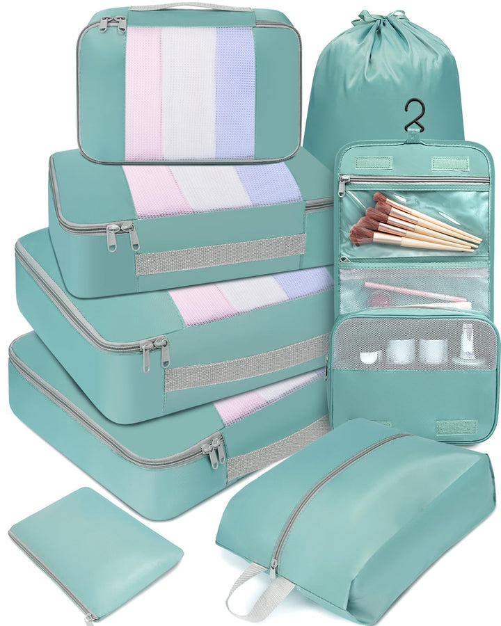 BAGAIL 8er-Set Packwürfel in verschiedenen Grössen Packorganizer für Reisezubehör Handgepäck Koffer