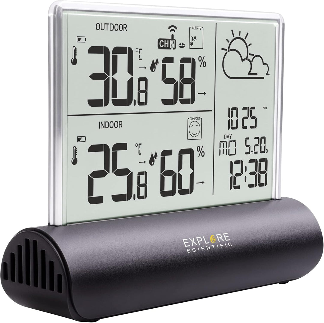 Explore Scientific WSH4501 Wetterstation mit Klarglas Display, barometrischer Druck, Temperatur und