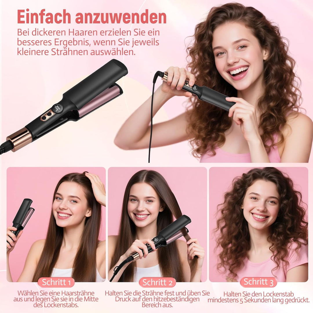 Welleneisen für Haare, Mini Welleneisen für Beach Waves mit 5 Temps 140-220℃, Keramik Glätteisen, 2