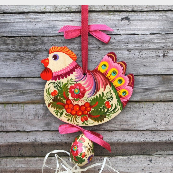Osteranhänger für Zweige oder Fenster Deko -Huhn mit Osterei 11 x 8,5 x 0,5 cm + das Ei 3-4 сm aus H