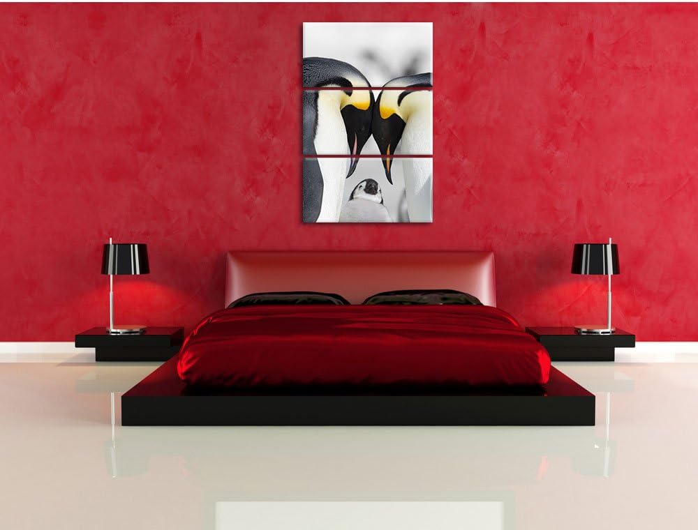 Pixxprint Kaiserpiguinpärchen Liebe B&W Detail 3-Teiler Leinwandbild 120x80 Bild auf Leinwand
