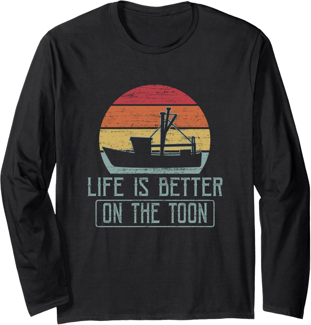 Life Is Better On The Toon Retro Sunset Pontoon Boat Boating Langarmshirt