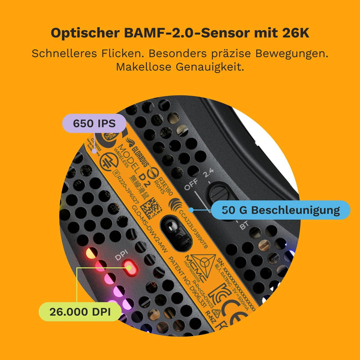 GLORIOUS Gaming Model D 2 Wireless Gaming Mouse - superleicht 66g, bis zu 210h Batterie, 26K Opt. Se