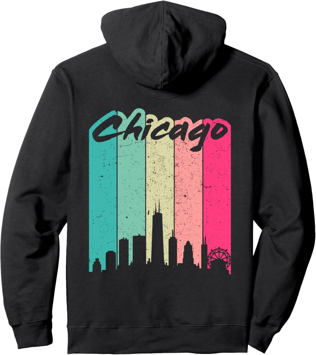 Chicago Shirt | 80's Retro Vintage Chicago Skyline Pullover Hoodie