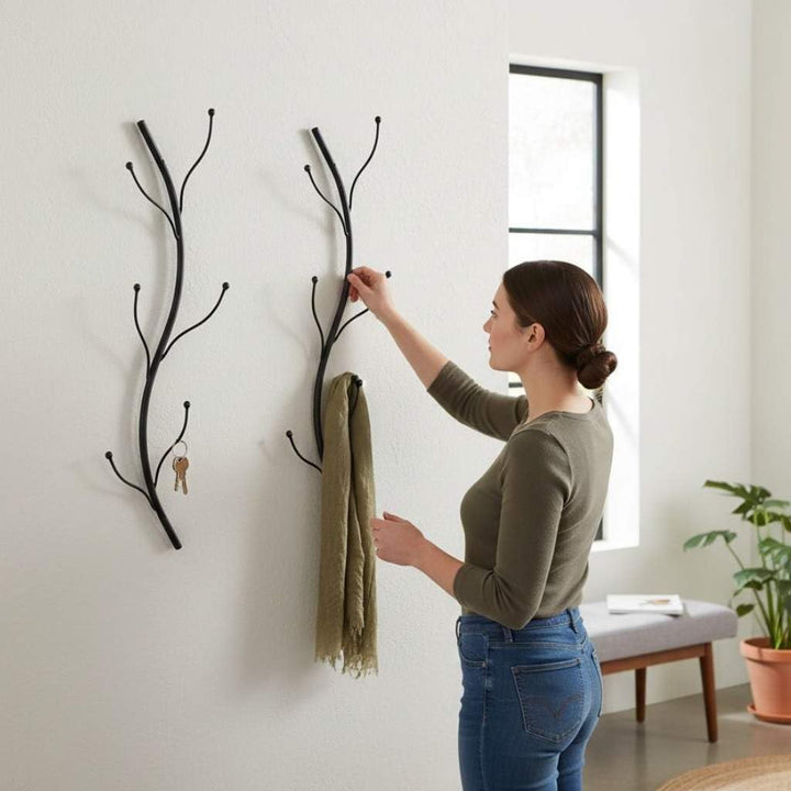 DanDiBo Wandgarderobe Schwarz Metall 2er Set Flora Garderobe Wand 93861 Garderobenhaken Flurgarderob
