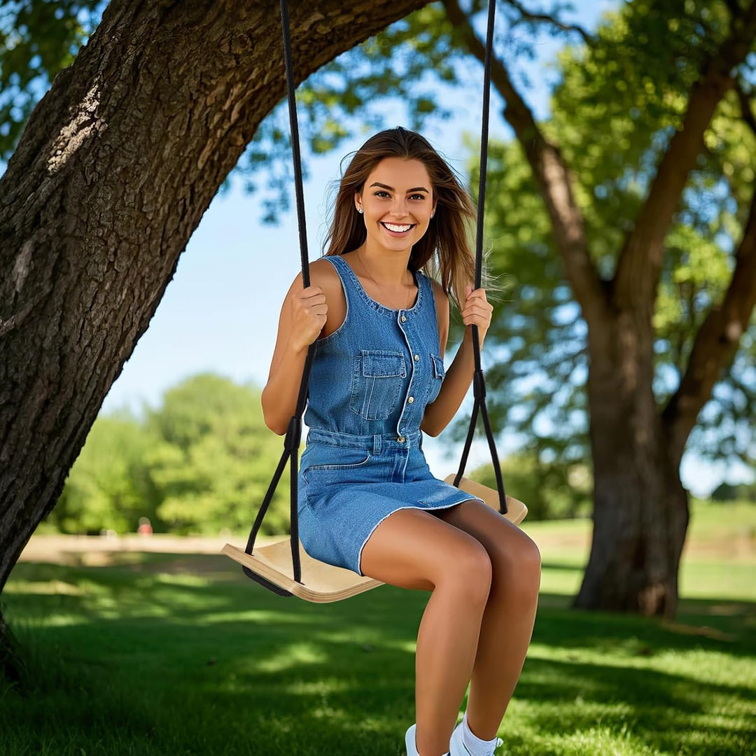 PELLOR Holzschaukel Outdoor für Kinder und Erwachsene, Schaukelsitz Holz mit höhenverstellbarem Seil