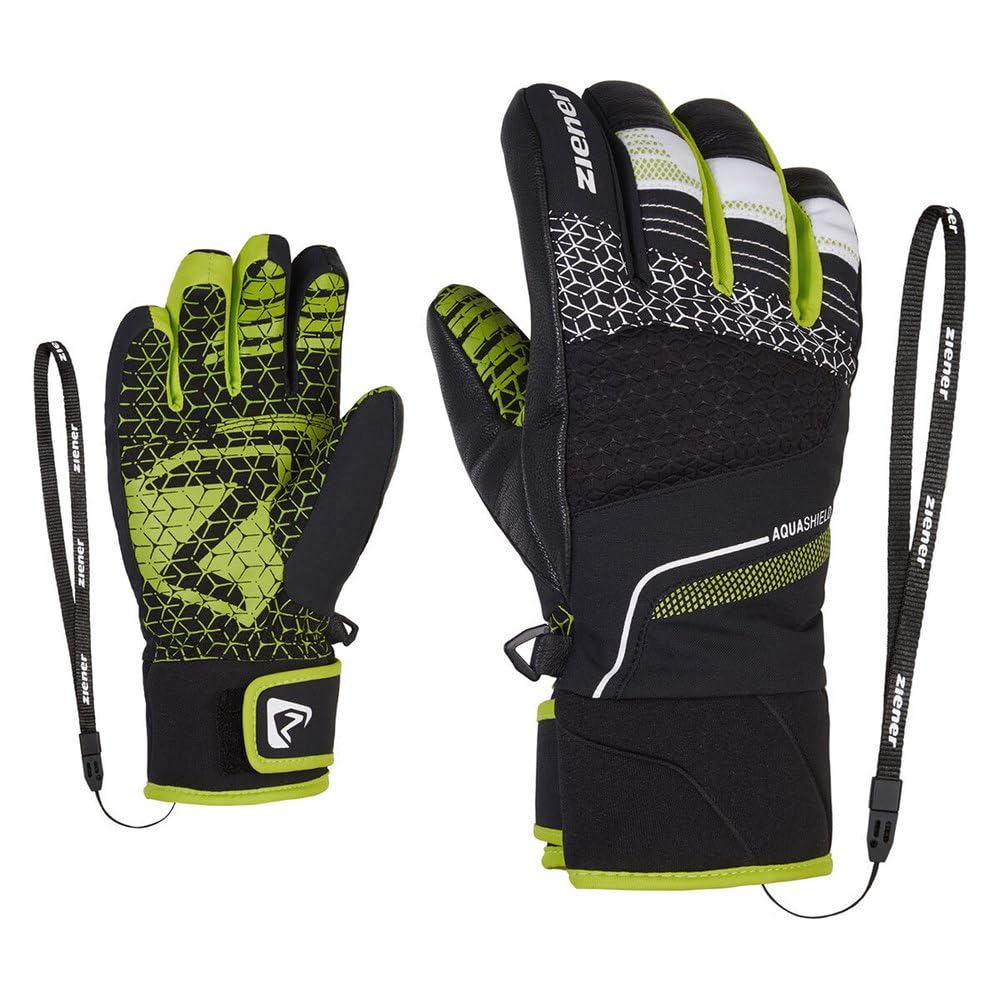 Ziener Jungen Lonzalo Ski-Handschuhe/Wintersport | wasserdicht, atmungsaktiv, Primaloft 5 black.lime