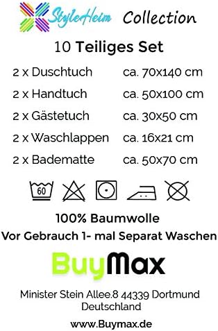 Handtuch-Set 10 TLG. 2X Badetücher 2X Gästetücher 2X Waschhandschuhe 2X Duschtücher 2X Badematten 10