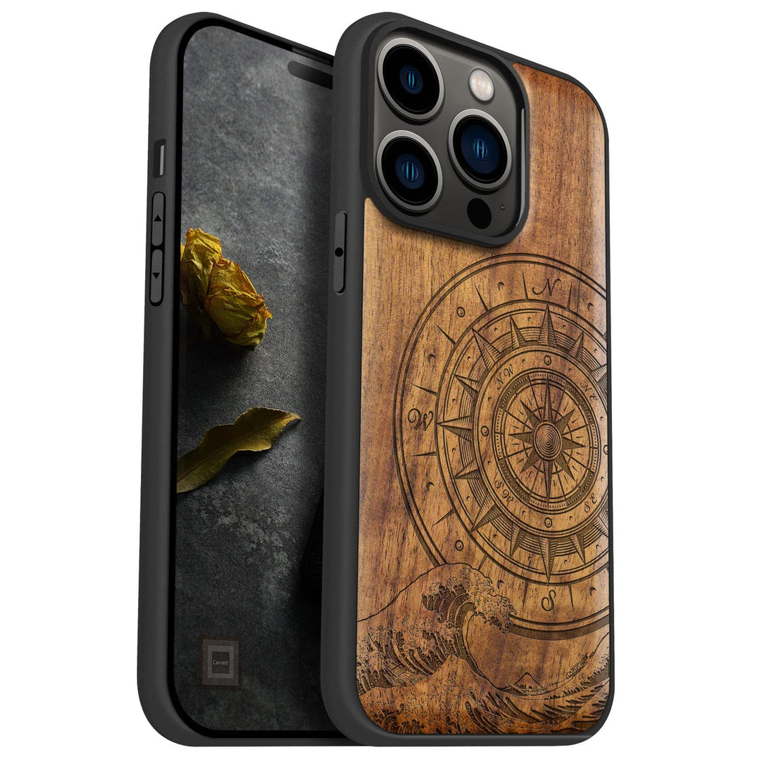 Carveit Handyhülle für iPhone 14 Pro Holz Cover kompatibel mit MagSafe Massivholz für Apple 14Pro St