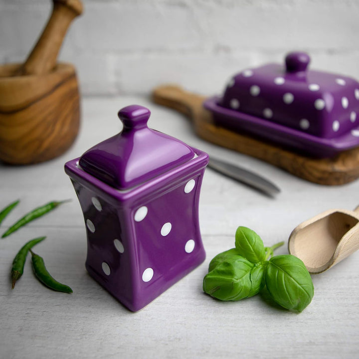City to Cottage® - Keramik Behälter Küche 150 ml | Lila und Weiss | Polka Dots | Handgemacht | Behäl