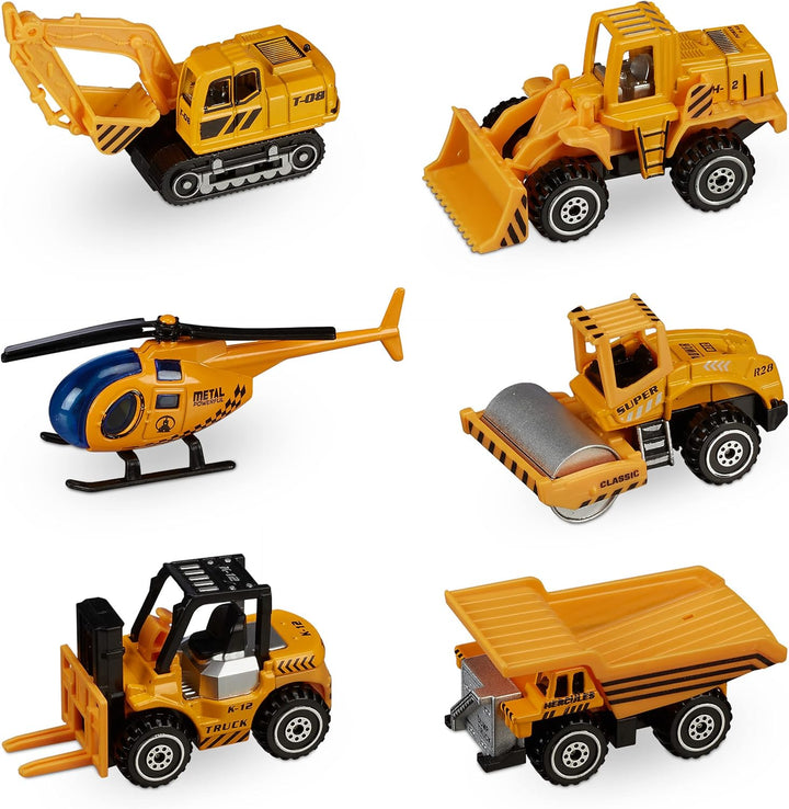 Relaxdays Baustellenfahrzeuge Kinder, 6er Set, Spielzeugautos, Mini Baustelle, ab 3 Jahre, Metallaut