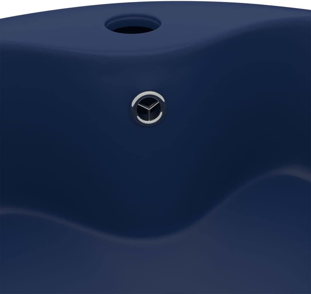 Luxus-Waschbecken mit üBerlauf Matt Dunkelblau 36x13 CM Keramik Waschbecken Waschtisch Aufsatzwaschb