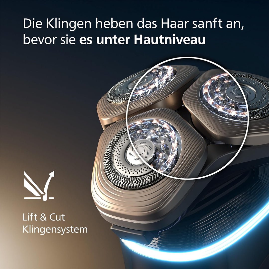 Philips Rasierer i9000 Prestige Ultra, Nass- und Trockenrasierer für Männer, schwarz, Druck- und Bew