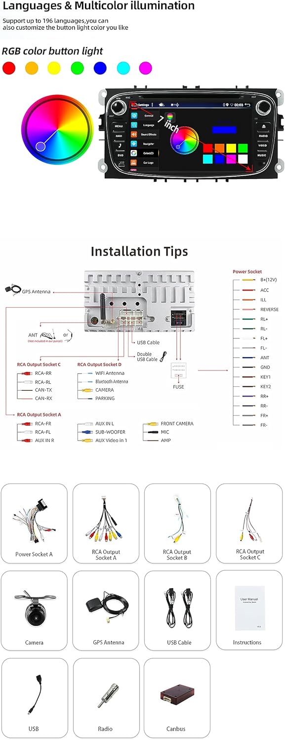 YUNTX Android 12 Autoradio für Mondeo/S-max/Focus/C-max/Connect/Galaxy-2 Din-[Integriertes Wireless