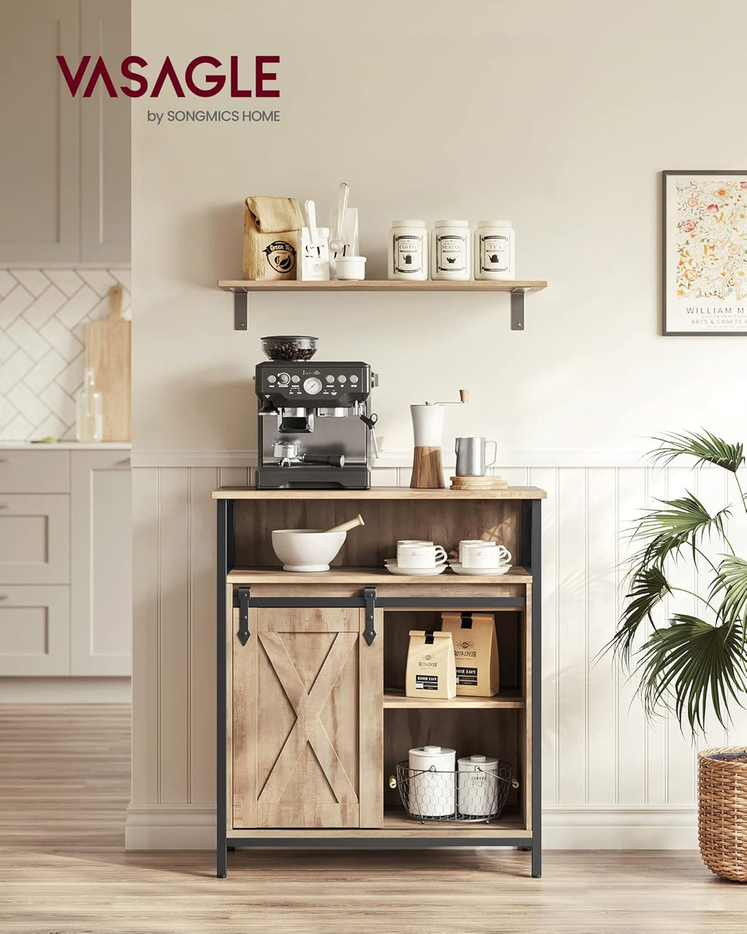 VASAGLE Sideboard, Küchenschrank, Aufbewahrungsschrank, mit Schiebetür, 30 x 70 x 80 cm, verstellbar