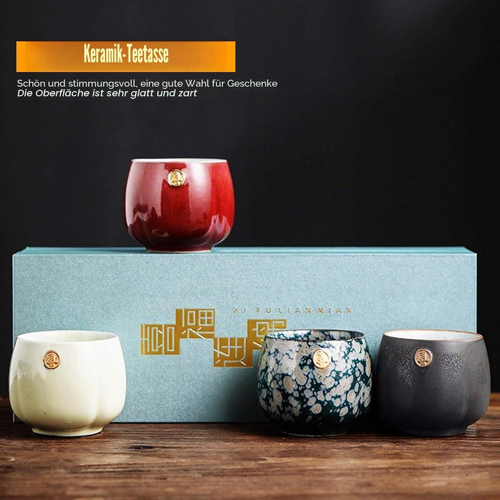 4 Stück Teetasse-Set, Japanische Teetasse Retro Gebackene Teetasse Set Art Keramik Kung Fu Teegeschi