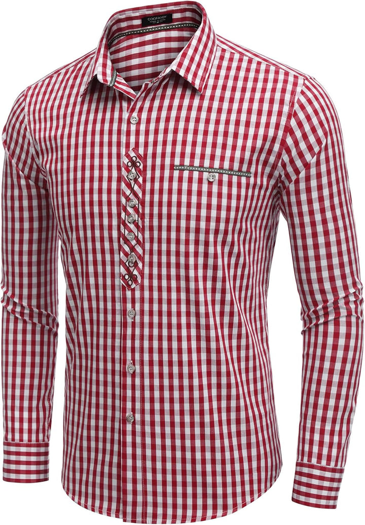 COOFANDY Hemd Herren Langarm Trachtenhemd Kariertes Oktoberfest Hemd Freizeithemd Karohemden Herrenh