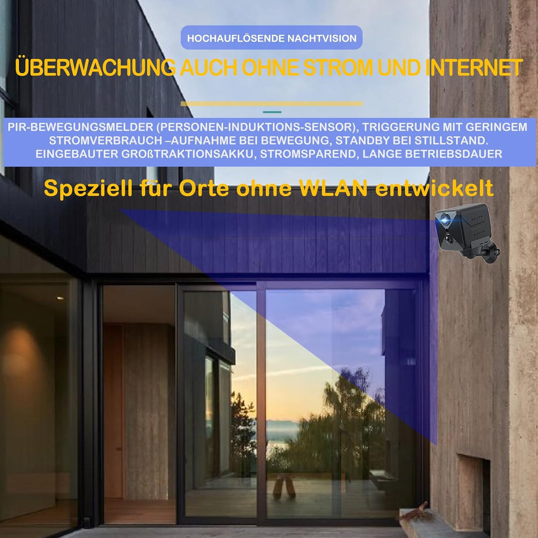 4G-Niedrigstrom-Überwachungskamera Mini Kamera, 140-Grad-Ultra-HD-Weitwinkelobjektiv, mit HD Nachtsi