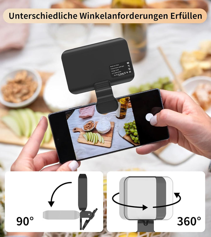 TONEOF Selfie Licht,LED Tragbar Fotostudio Blitzlicht,2000mAh Wiederaufladbares Licht mit Drehbarem
