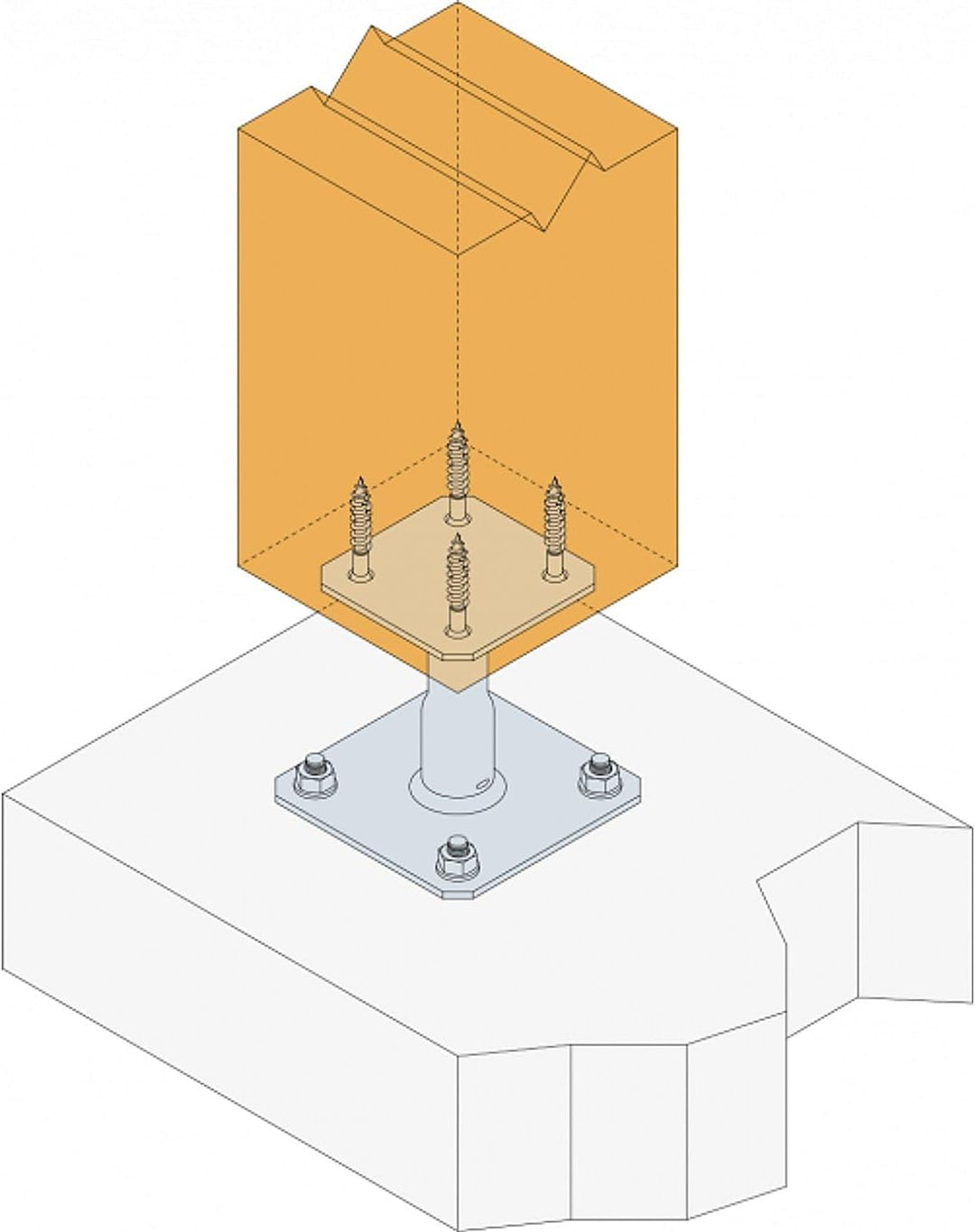 Simpson - Pfostenfuss APB100 mit 4 Bolzen und 4 Ringschrauben - Befestigungskit APB100