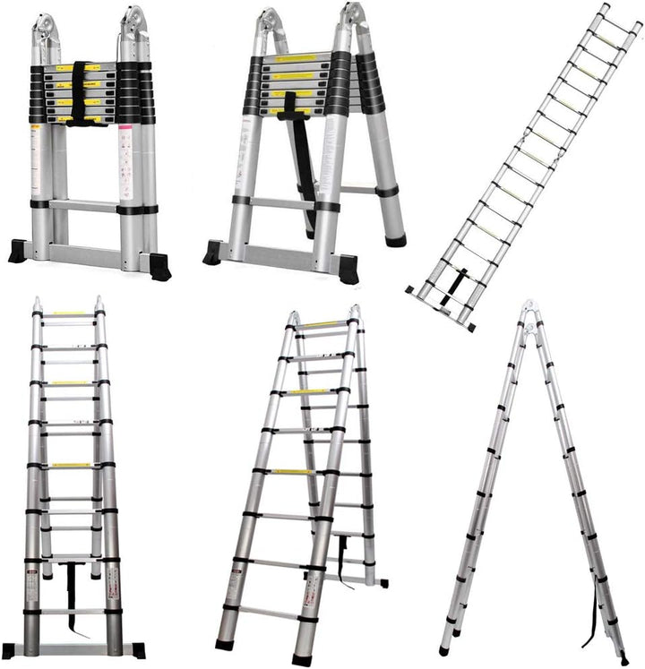 5M Teleskopleiter Alu Leiter Ausziehbare Klappleiter 2.5M + 2.5M Teleskop Leiter mit Stabilisator, H
