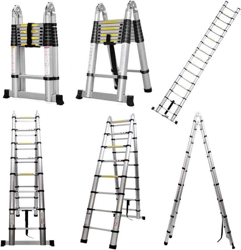 5M Teleskopleiter Alu Leiter Ausziehbare Klappleiter 2.5M + 2.5M Teleskop Leiter mit Stabilisator, H