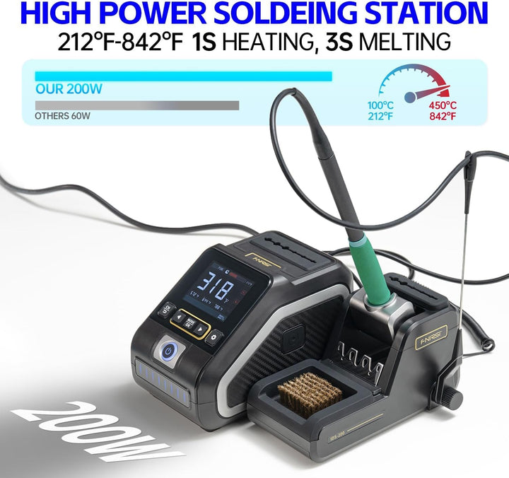 FNIRSI DWS-200 200W Digitale Lötstation Set mit 9 Lötspitzen (F210*3 & F245*6) sowie 2 Lötspitzenhal