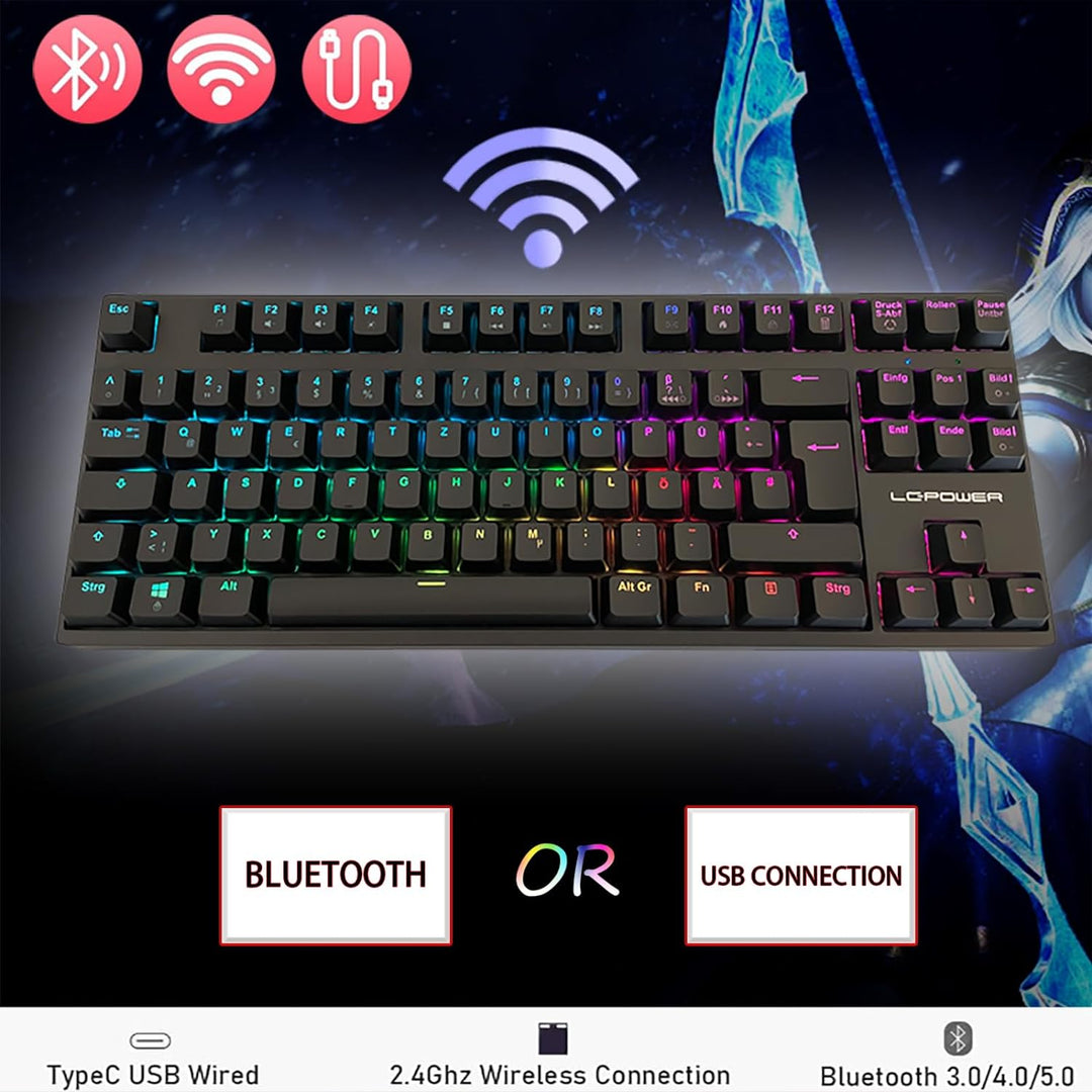 LC-POWER Mechanische Gaming-Tastatur mit TKL-Layout und RGB-Beleuchtung, LC-KEY-MECH-2-RGB-C-W