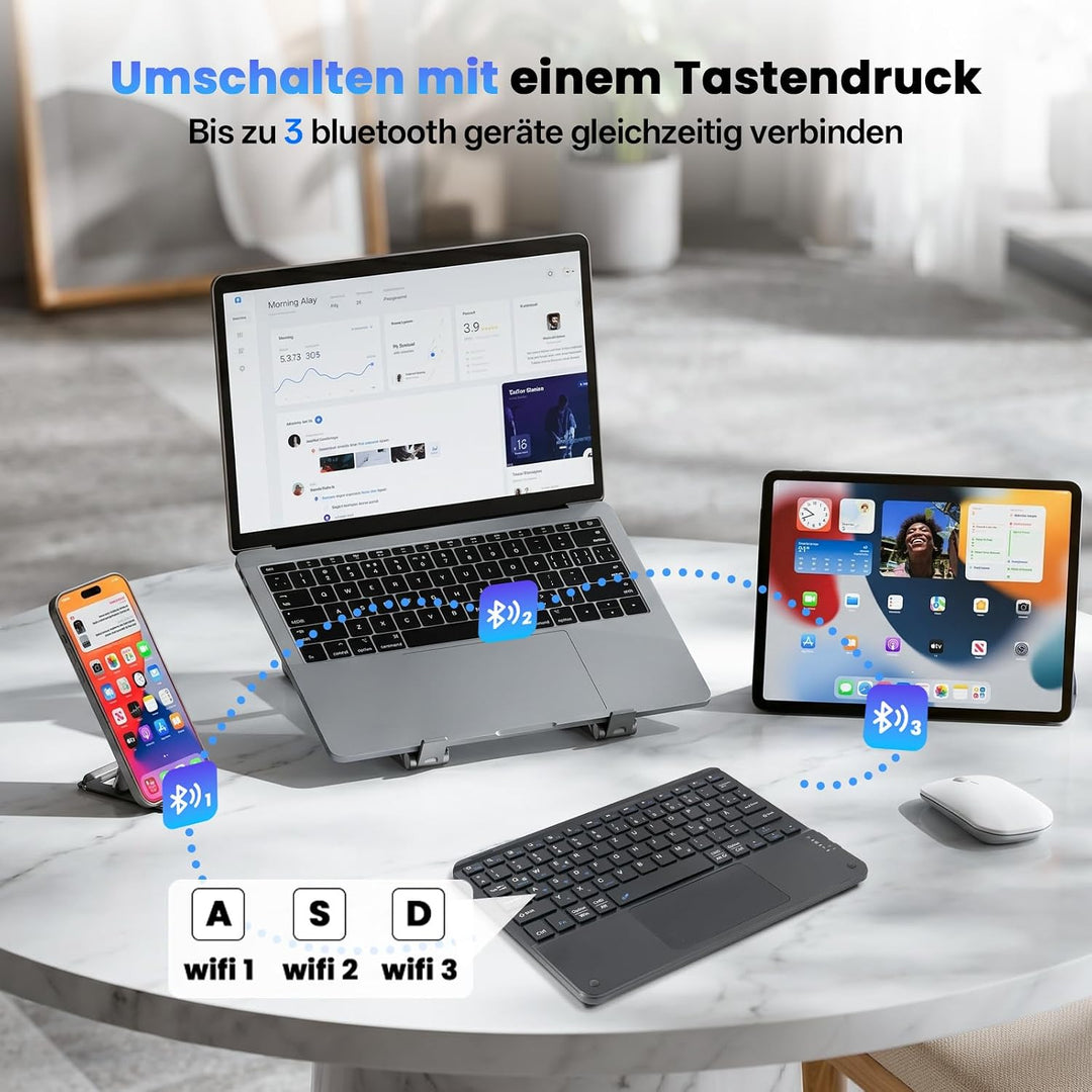 Bluetooth Tastatur mit Touchpad, Tastatur für ipad, Tablet, QWERTZ
