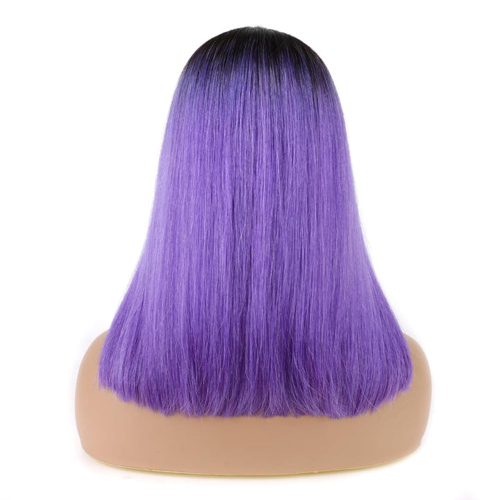 Huarisi Schwarze zu lila Bob Perücken u Teil Echthaar Menschliches Haar 10 Zoll 8a Short Wigs Straig