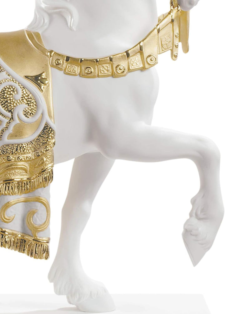 LLADRÓ Skulptur A Regal Steed. Gold. Pferd. Porzellan.