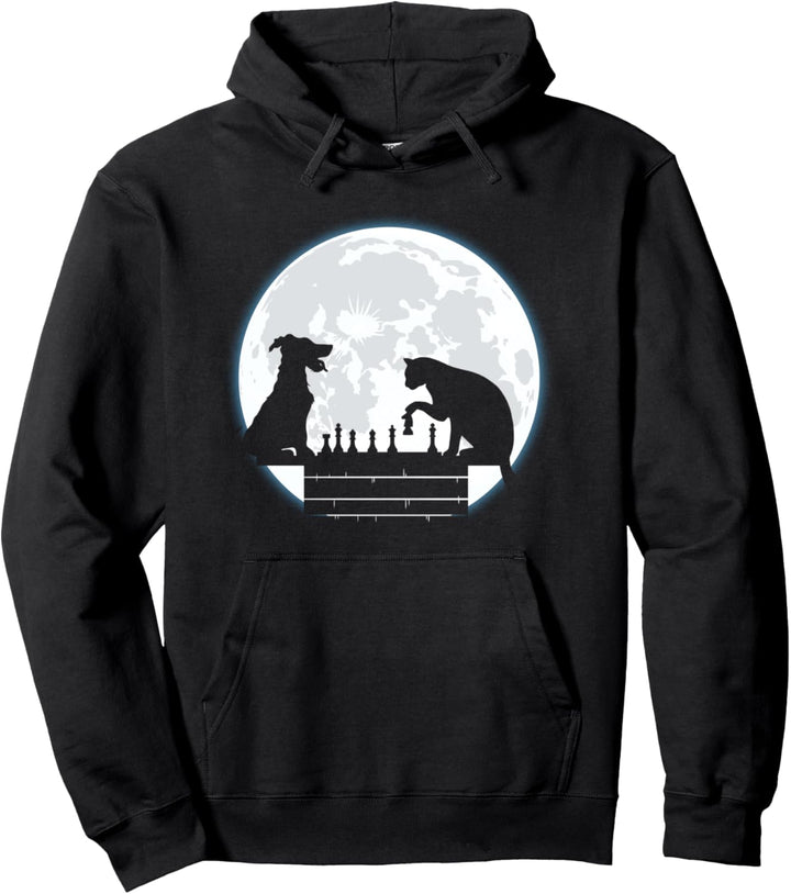 Lustige Katze Hund & Mond Schach spielen Haus Haustiere Pullover Hoodie