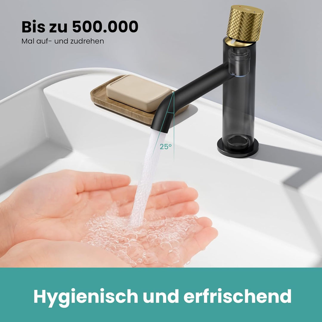 EMKE Wasserhahn Bad Schwarz, 181 x 166 x 50 mm, Messing, Keramikkartusche, Badarmatur, Wasserhahn mi