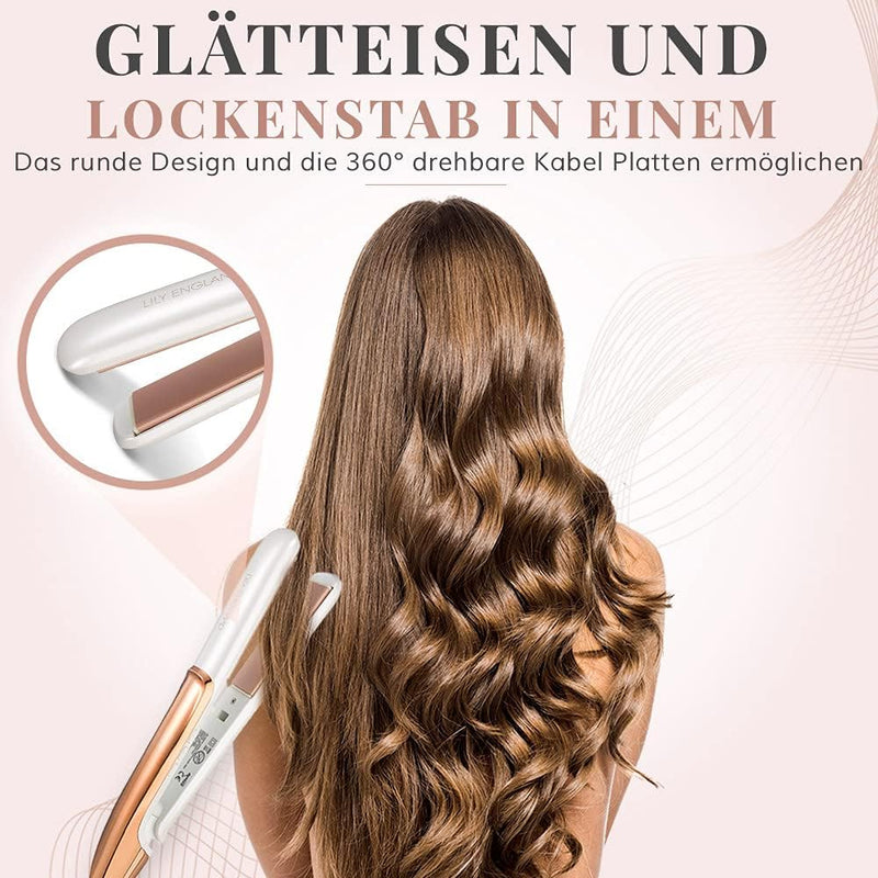 Haarglätter Und Lockenstab 2 In 1 | Ein Glamouröses Glätteisen in Rosegold mit Verstellbarer Tempera