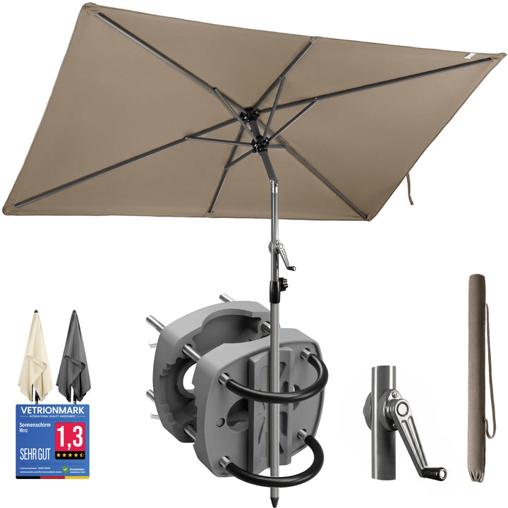 4smile SunnyShade Sonnenschirm Balkon mit Halterung im 3-er-Set, UV 50+, 210x140 cm, Taupe, Balkonsc