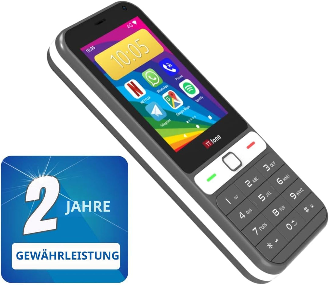 TTfone TT280 – Telefon 4G Dual SIM Single mit Android, 2,8 Zoll Touchscreen, Tastatur, 2 MP Kamera,